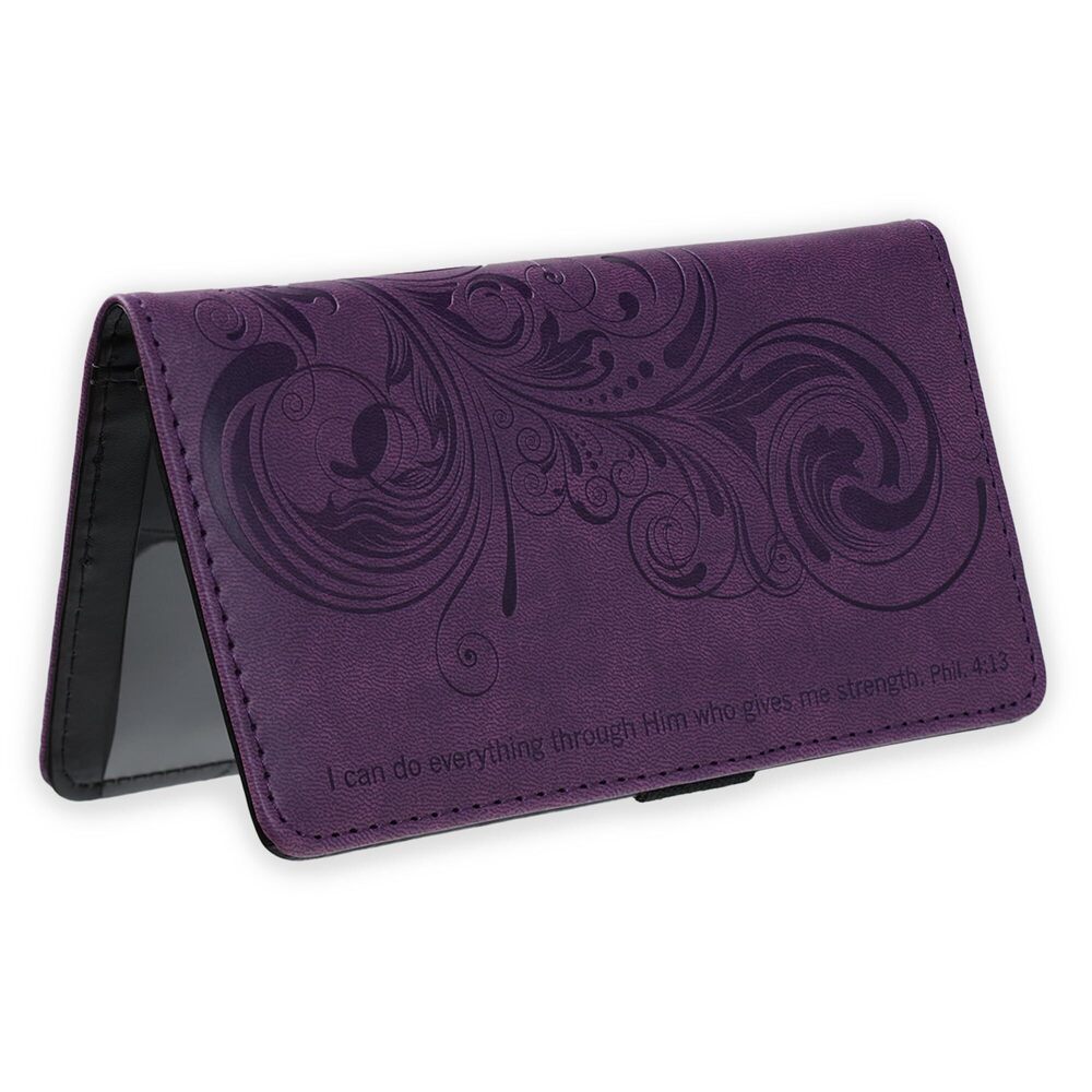 3057 Purple Faux Leather Checkbook Cover - I Can Do Everything Through Him